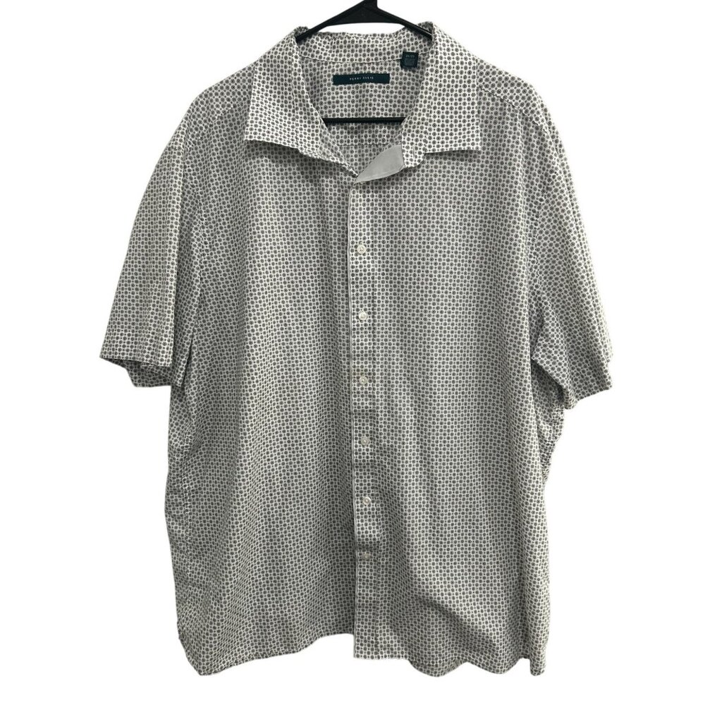 Perry Ellis Short Sleeve Button-Down Shirt White Black Geometric Print Sz 2X